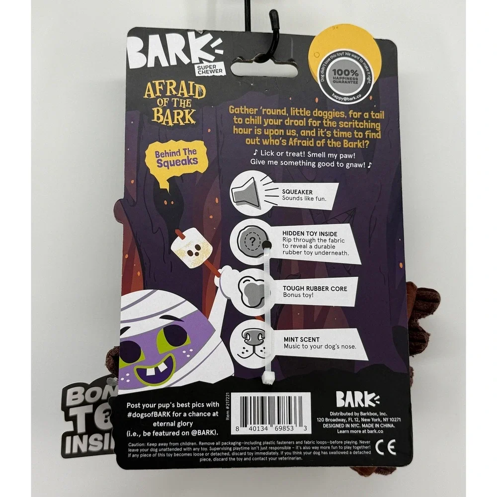 Bark Super Chewer Afraid of the Bark W&W's Rip Reveal Dog Toy Medium Mint Scent